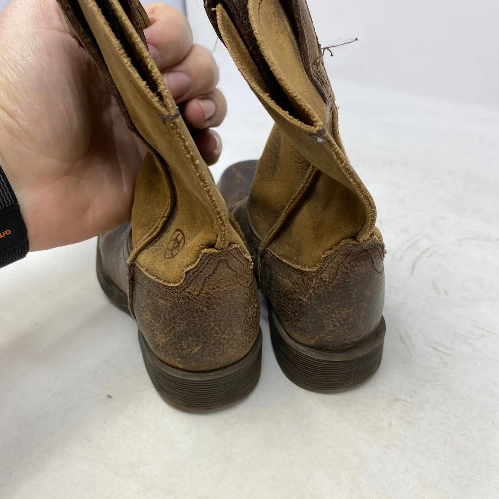 Ariat Kids Brown Leather Square Toe Western Cowboy Boots 10007602 Size 8.5